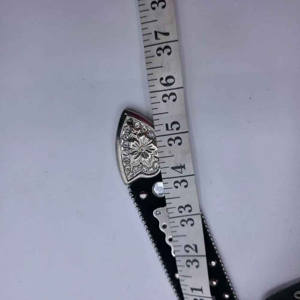 Atlas Western Belt Womens 34 Black Velvet Rhinestone Cross Studded Cowgirl Boho‎